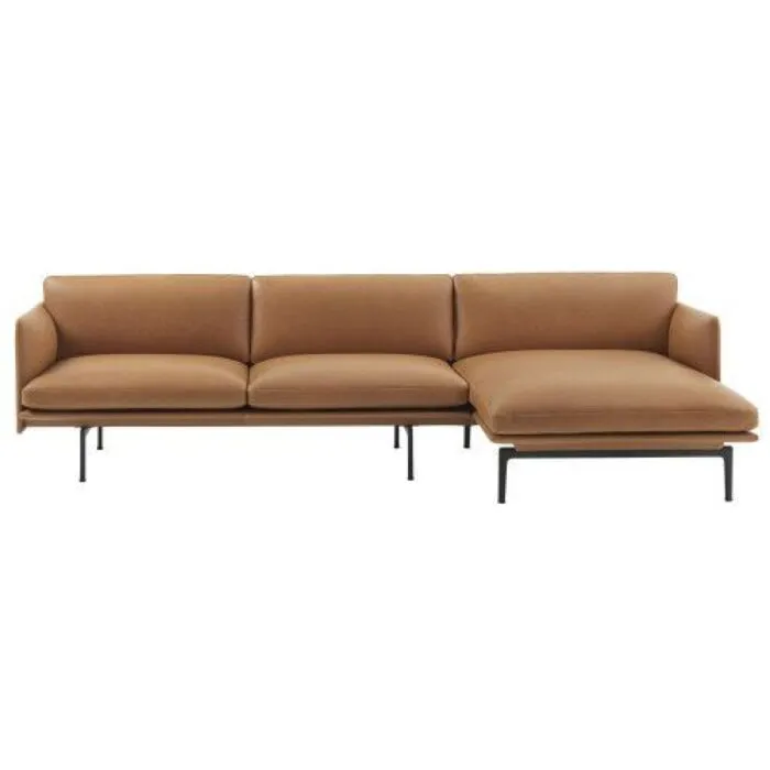 Muuto Outline bank 3 zits met chaise longue rechts-Leer Silk / cognac Beperkt Aanbod