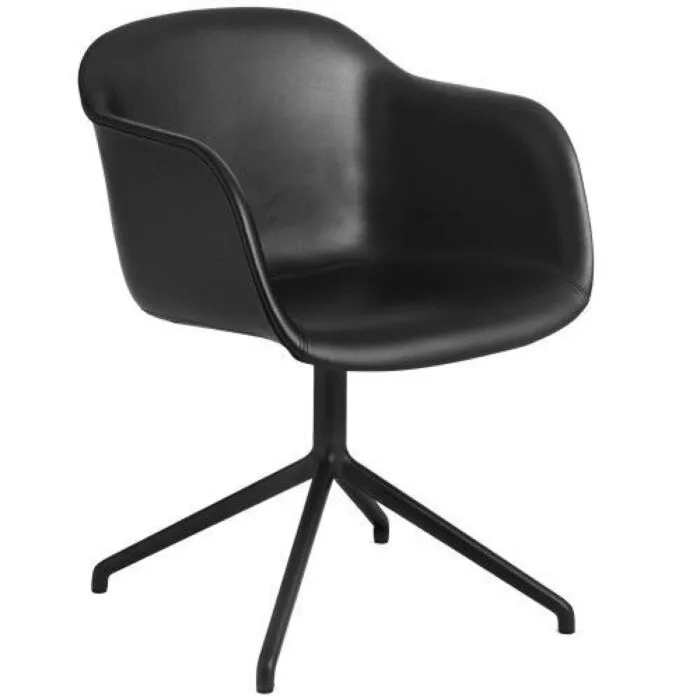 muuto Fiber Side Swivel gestoffeerde armstoel-Zwart leer Hete Deal