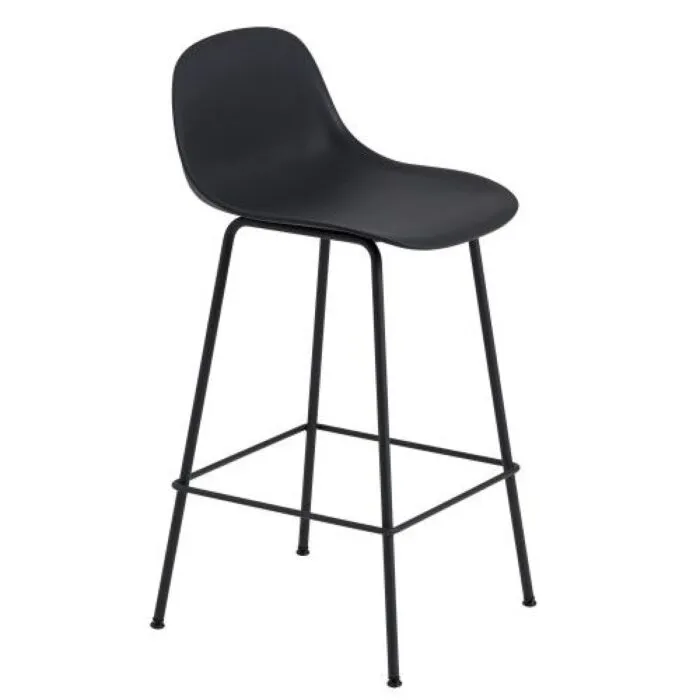 muuto Fiber Backrest Tube barkruk-Zithoogte 75 cm-Zwart Express Levering