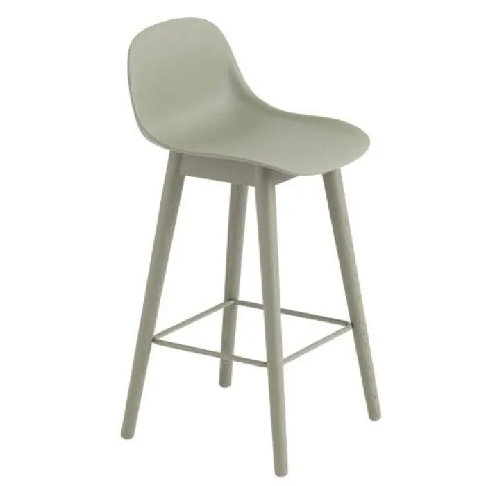muuto Fiber Wood barkruk-Zithoogte 65 cm-Dusty green Direct Beschikbaar