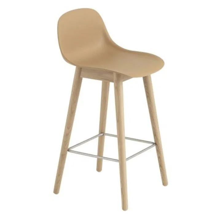 muuto Fiber Wood barkruk-Zithoogte 65 cm-Oker geel Gereduceerde Prijs