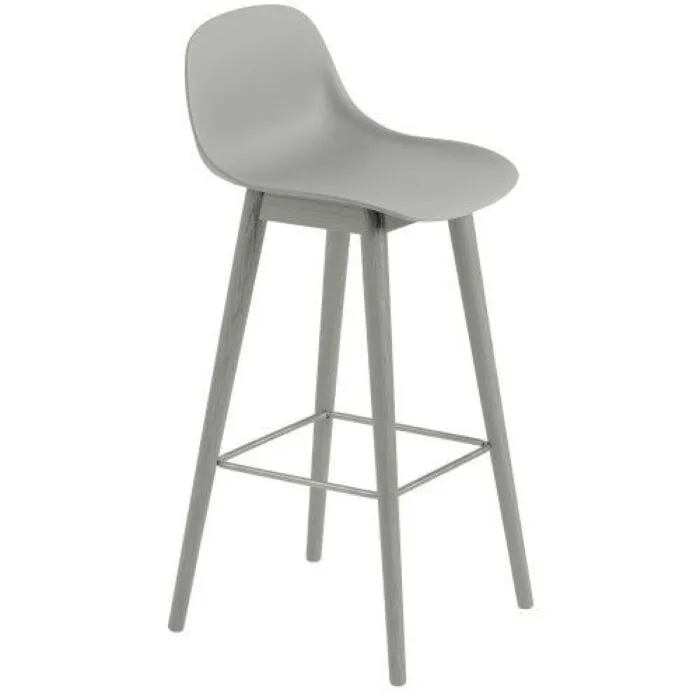 muuto Fiber Wood barkruk-Zithoogte 75 cm-Grijs Merkproduct