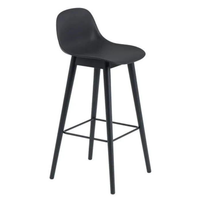 muuto Fiber Wood barkruk-Zithoogte 75 cm-Zwart Premium