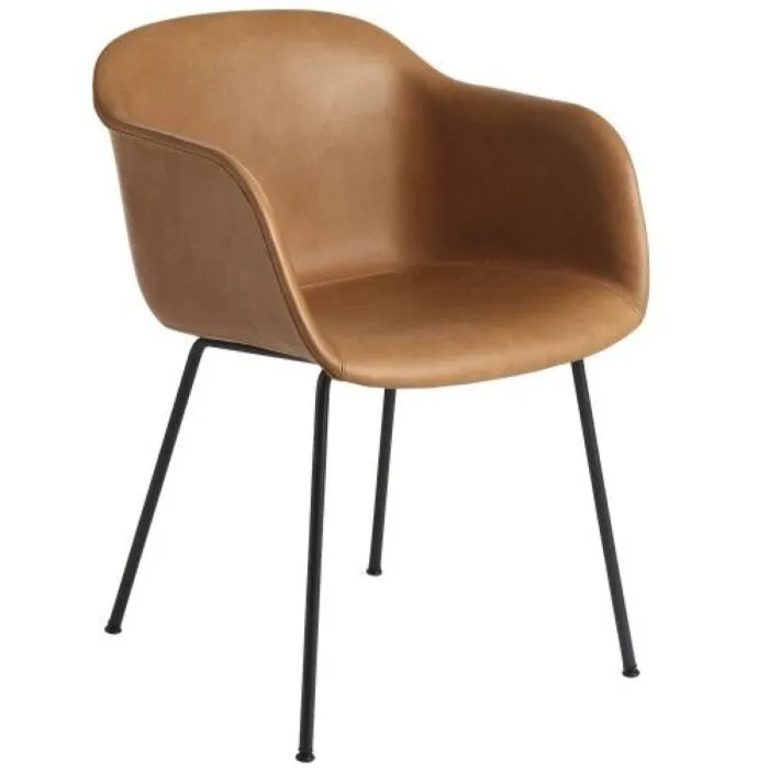 muuto Fiber Tube gestoffeerde stoel-Leer / cognac Favoriet