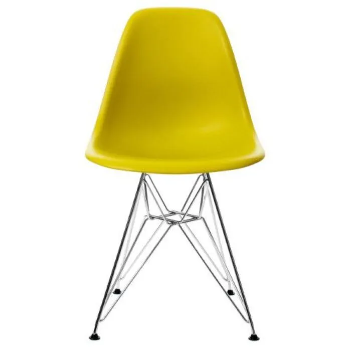 Merkproduct Vitra Eames DSR stoel met verchroomd onderstel- Mustard RE