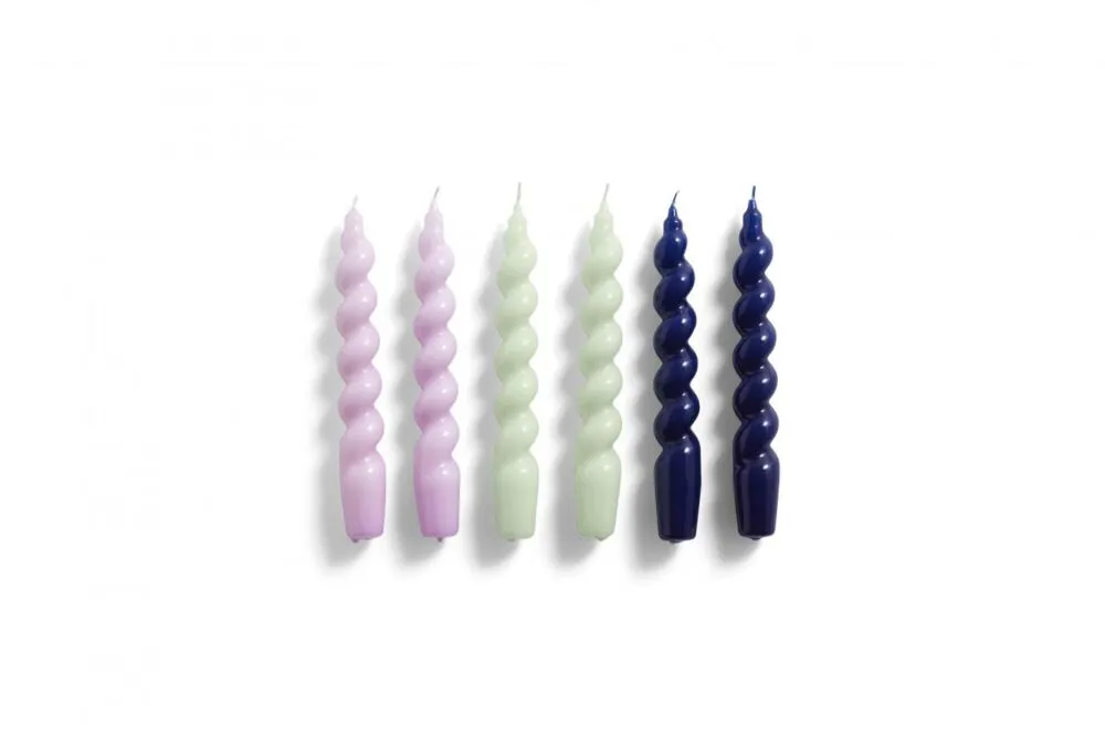 HAY Candle Spiral kaarsen set van 6 Ø2.6-Lilac Mint Midnight Blue Beste Prijs