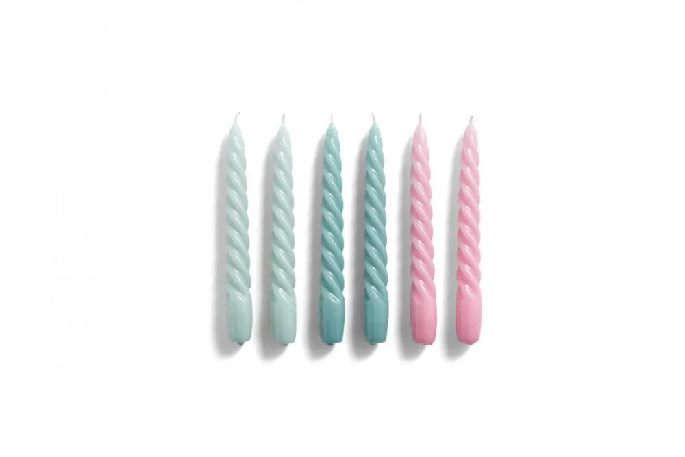 HAY Candle Twist kaarsen set van 6 Ø2.3-Arctic Blue Teal Pink Premium