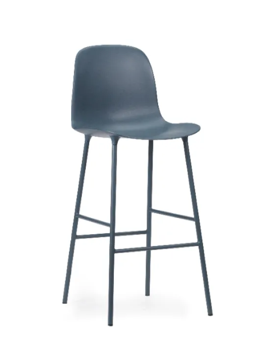 Hete Deal Normann Copenhagen Form Bar Chair barkruk stalen onderstel -Blue-Zithoogte 75 cm