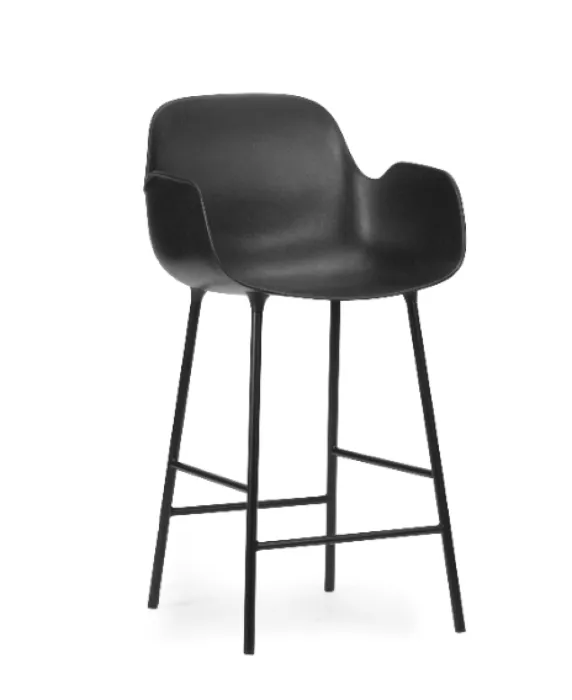 Premium Normann Copenhagen Form Bar Armchair barkruk stalen onderstel-Black-Zithoogte 75 cm