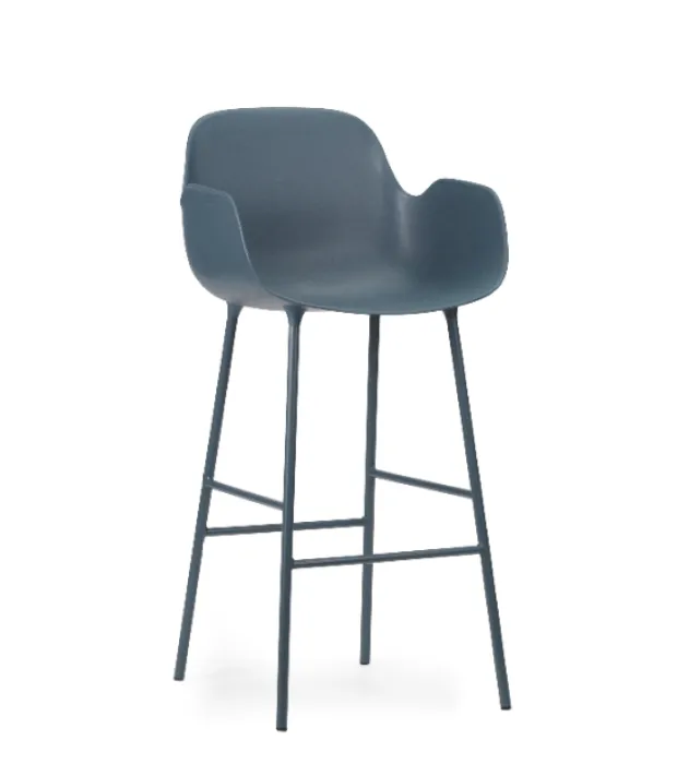 Tijdelijk Beschikbaar Normann Copenhagen Form Bar Armchair barkruk stalen onderstel-Blue-Zithoogte 75 cm
