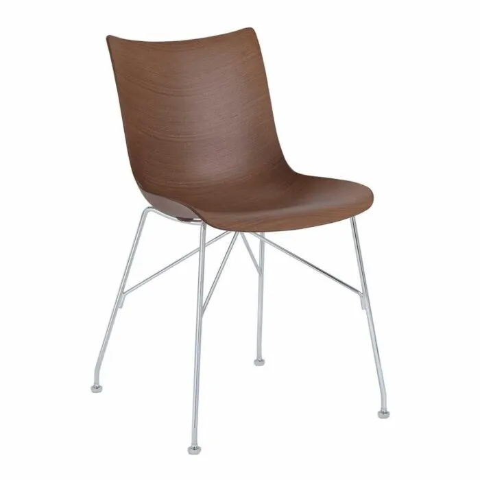 Kartell P/Wood stoel beuken-Donker hout-Chroom-41,5 cm Snelle Levering