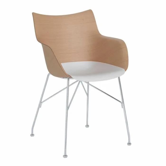 Kartell Q/Wood stoel beuken-Licht hout-Chroom-43,5 cm Gratis Retour