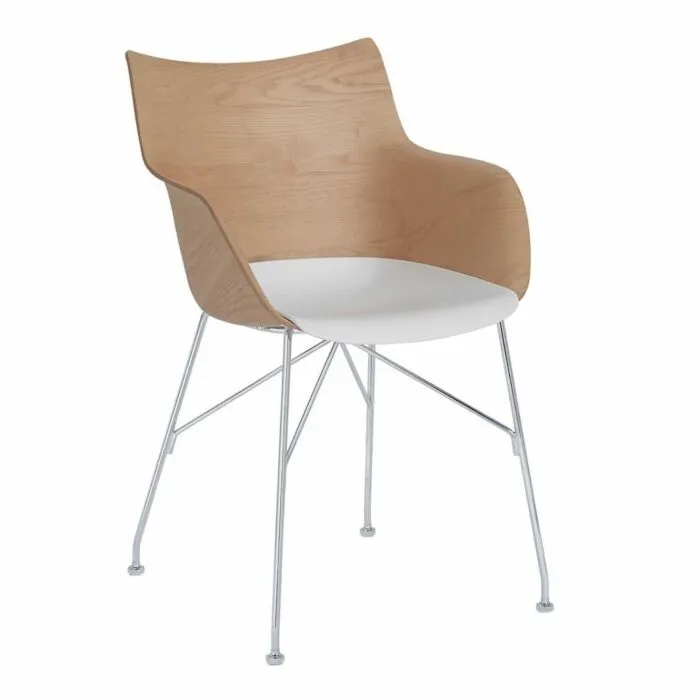 Kartell Q/Wood stoel essen-Licht hout-Chroom-43,5 cm Hete Deal