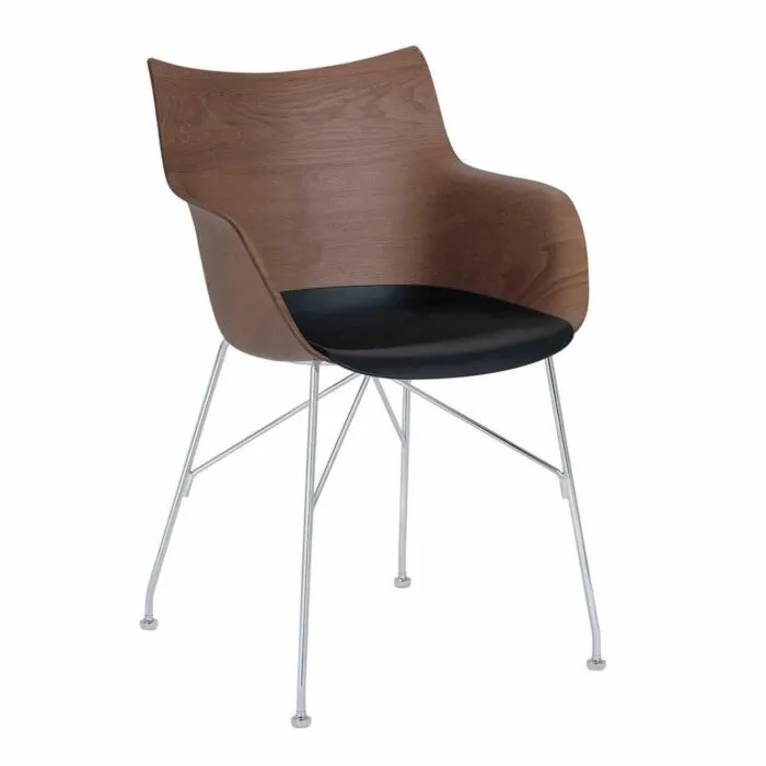 Direct Beschikbaar Kartell Q/Wood stoel essen-Donker hout-Chroom-43,5 cm