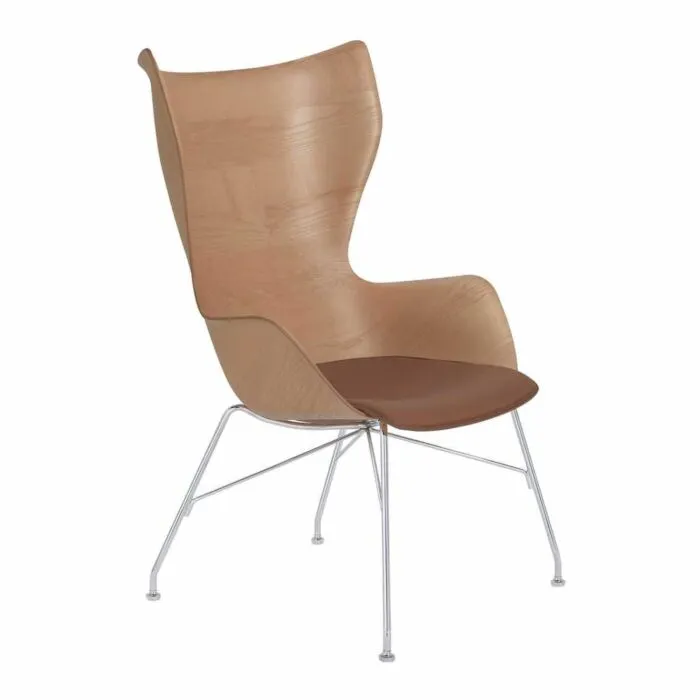 Op = Op Kartell K/Wood stoel essen-Licht hout-Licht leer-Chroom