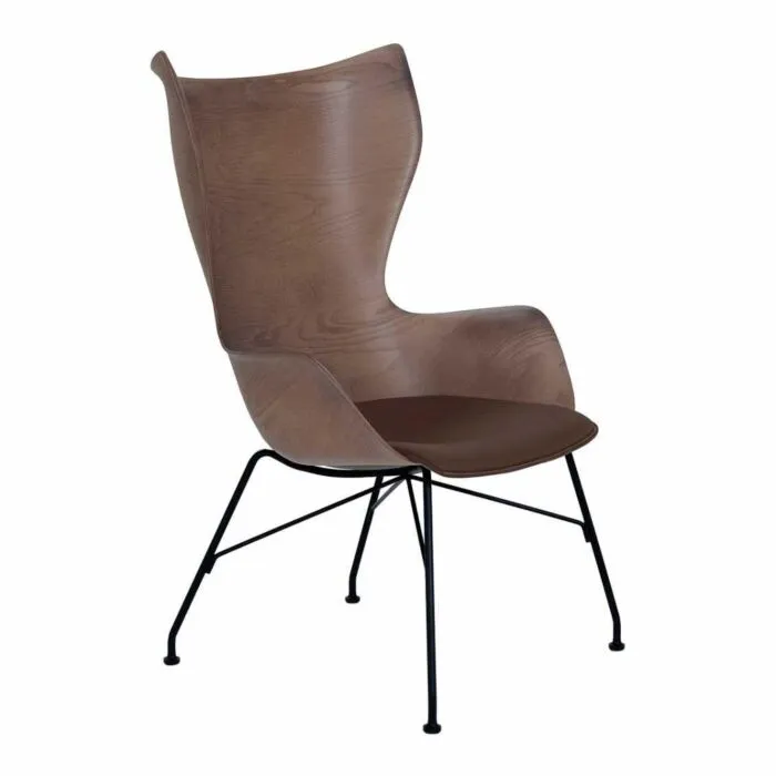 Tijdelijk Beschikbaar Kartell K/Wood stoel essen-Donker hout-Donker leer-Zwart