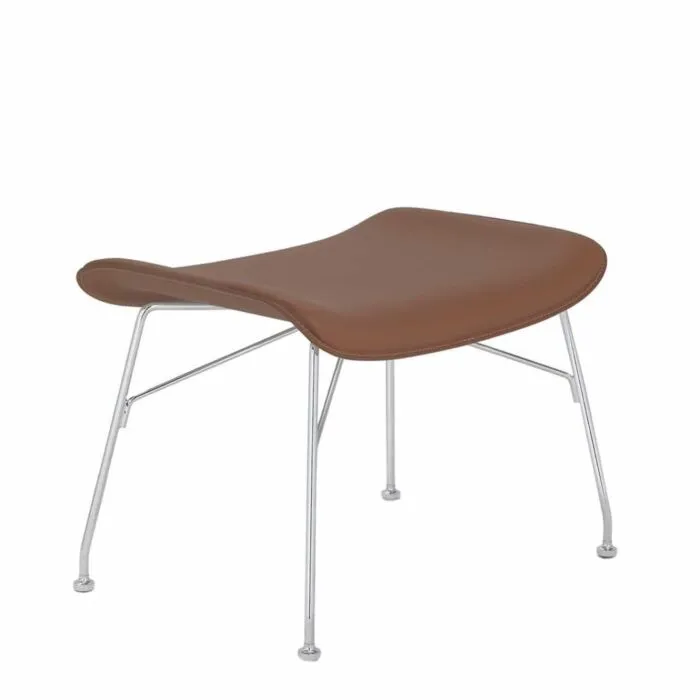 Favoriet Kartell S/Wood voetenbank essen-Licht hout-Licht leer-Chroom