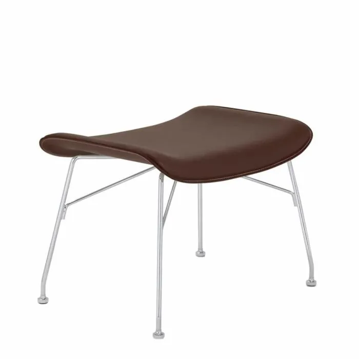 Kartell S/Wood voetenbank essen-Donker hout-Donker leer-Chroom Express Levering