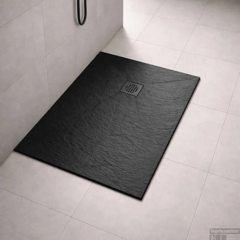 Beperkte Voorraad Douchebak BWS Stonelle Antislip Composiet 80x140x3 cm Inkortbaar Mat Zwart