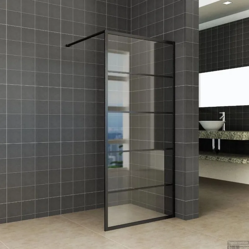 Wiesbaden Douchewand Horizon Raster Mat-Zwart NANO coating Inloopdouche (Alle maten) Speciale Aanbieding