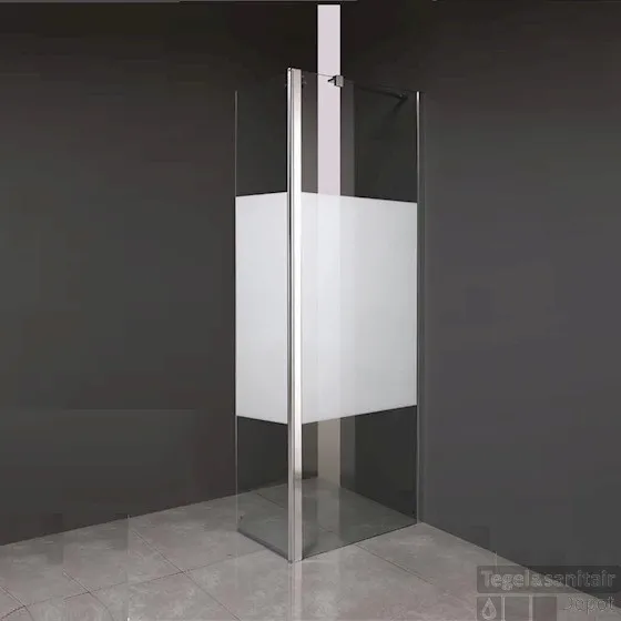 Zijwand Inloopdouche Athena met Draaibaar Hoekpaneel Middenband 30x200 cm 8 mm NANO Glas Lage Kosten