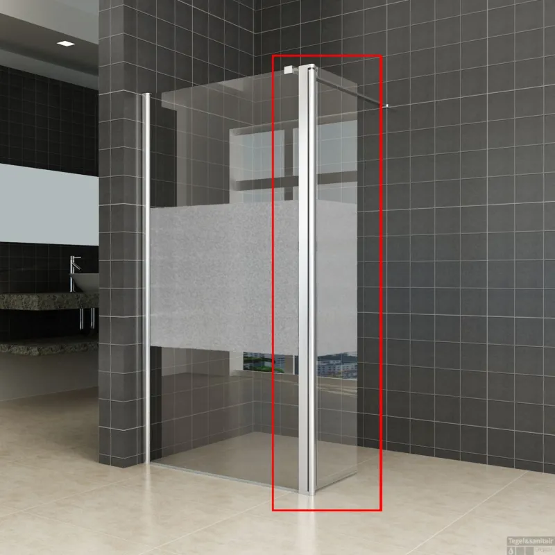 Uitverkoop Zijwand Wiesbaden voor Inloopdouche met Links Scharnierend Profiel en Schaamband 35x200 cm 10 mm NANO Glas