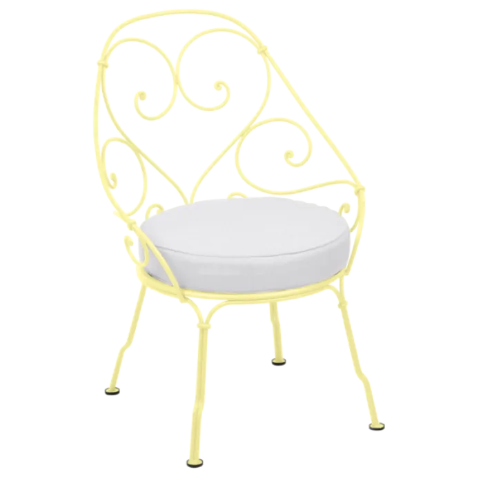 Uitverkoop Fermob 1900 fauteuil met off-white zitkussen-Frosted Lemon