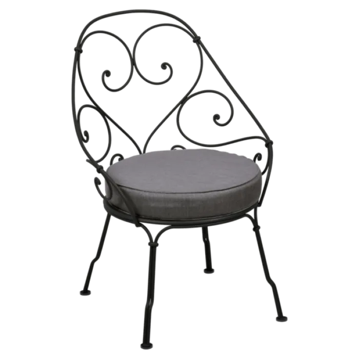 Uitverkoop Fermob 1900 fauteuil met graphite grey zitkussen-Liquorice