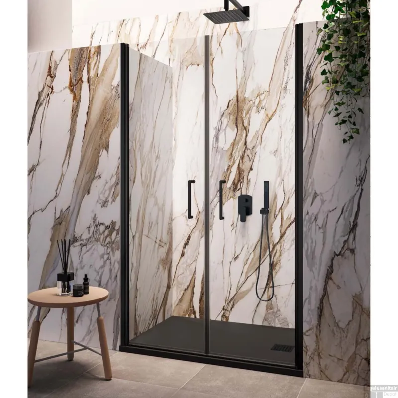 Flitsaanbieding Nisdeur Lacus Giglio Evo Saloon 2 Klapdeuren 120x200 Cm Helder Glas Mat Zwart