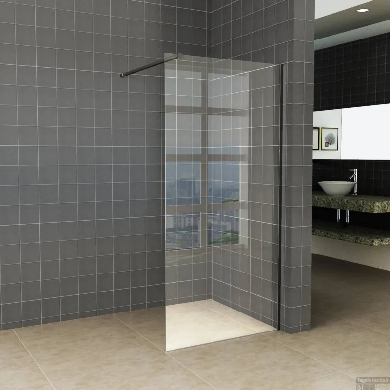 Alleen Vandaag BWS Inloopdouche Pro Line Helderglas 90x200 8mm Nano Coating Mat Zwart Profiel en Stang