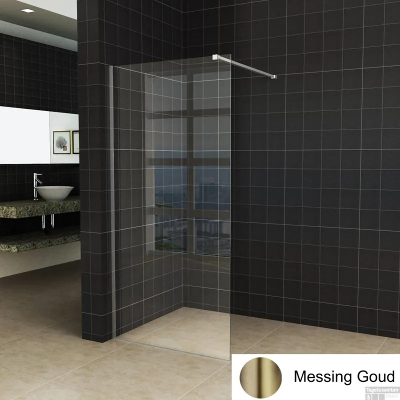 Meest Verkocht BWS Inloopdouche Pro Line Helder Glas 105x200 Geborsteld Messing Goud Profiel en Stang