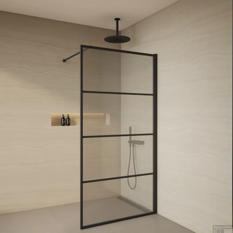 Uitverkoop Inloopdouche BWS Evis 90x200 cm 8 mm Glas Mat Zwart Raster