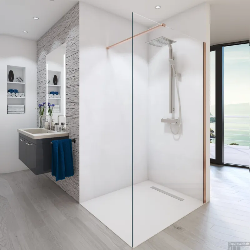 Populair BWS Inloopdouche Pro Line Helder Glas 100x200 Geborsteld Brons Koper Profiel en Stang