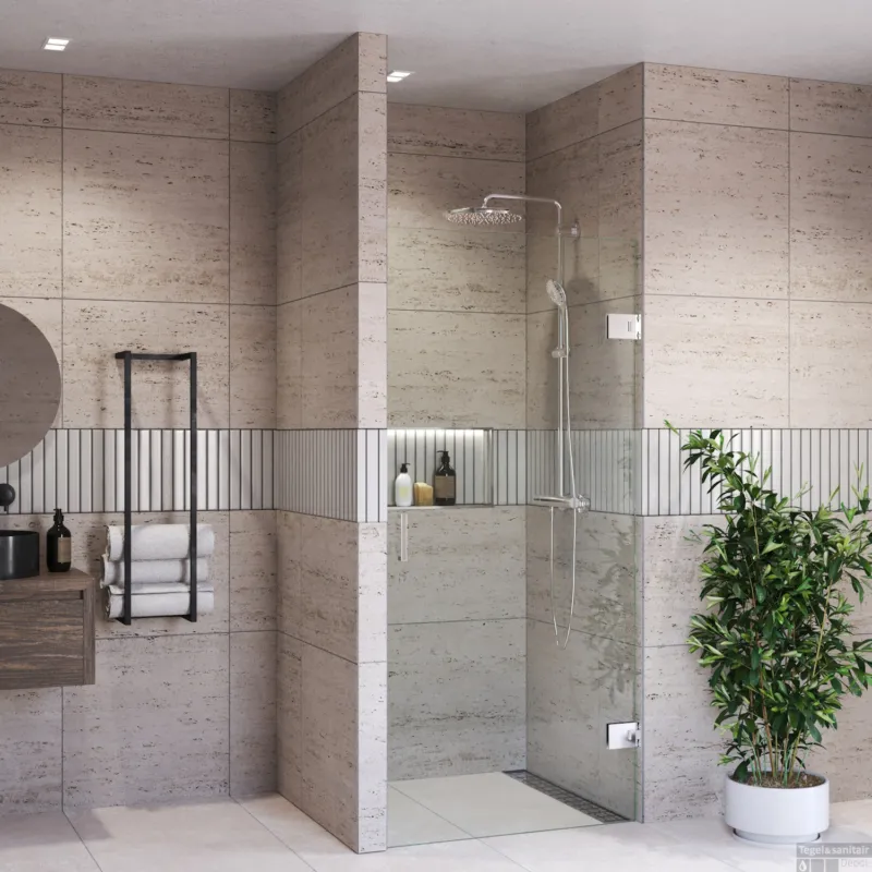 Betrouwbaar Douchedeur BWS Portos Profielloos Chroom 60x200 cm Helder Glas 8 mm Nano Coating