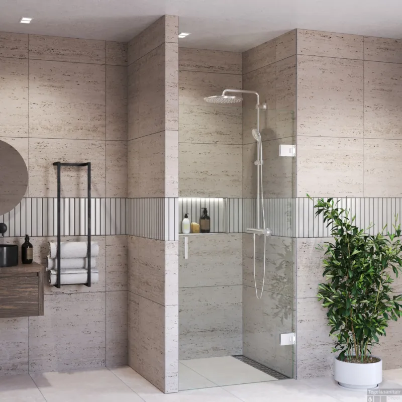 Aanbieding Douchedeur BWS Portos Profielloos RVS Look 90x200 cm Helder Glas 8 mm Nano Coating