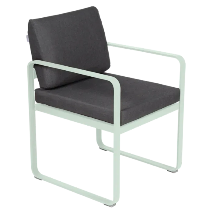 Weekendaanbieding Fermob Bellevie tuinstoel met armleuning met graphite grey zitkussen-Ice Mint