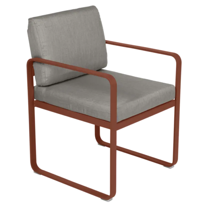 Weekendaanbieding Fermob Bellevie tuinstoel met armleuning met grey taupe zitkussen-Red Ochre