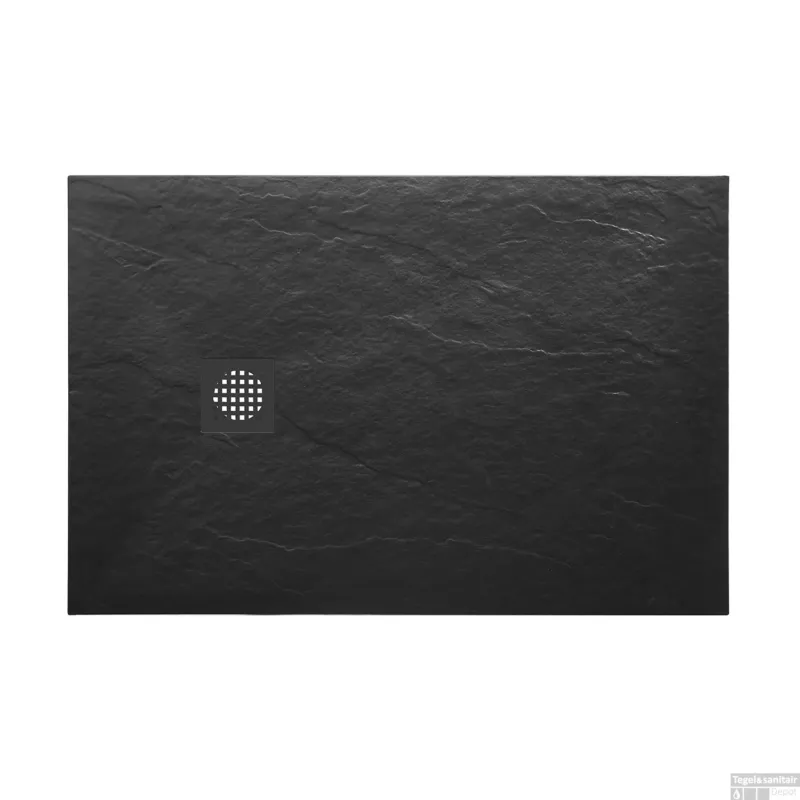 Premium Douchebak Wiesbaden Stonea Antislip Composiet 80x90x3 cm Inkortbaar Mat Zwart