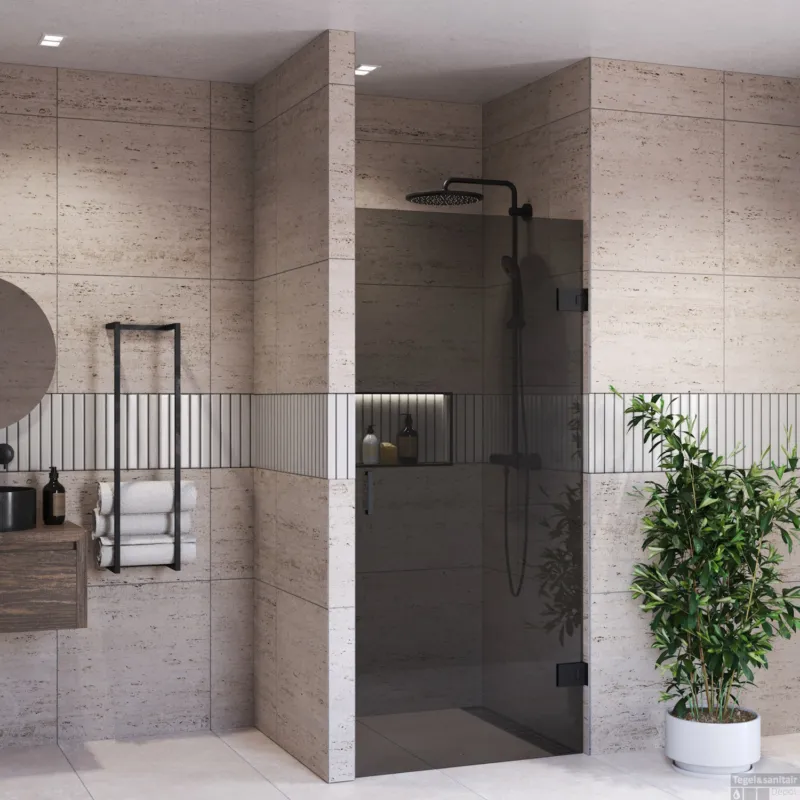 Beperkte Voorraad Douchedeur BWS Portos Profielloos Mat Zwart 60x200 cm Rookglas 8 mm Nano Coating