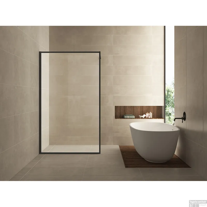 Aanbieding Wiesbaden Douchewand Square 10mm 90x200cm Stabilisatiestang Nano Coating Mat Zwart Inloopdouche