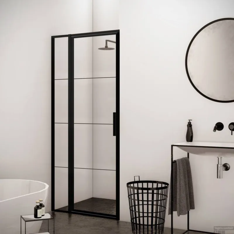 Seizoensaanbieding BWS Nisdeur Frame met Vast Paneel 70x200 cm 8 mm NANO Glas Mat Zwart Raster