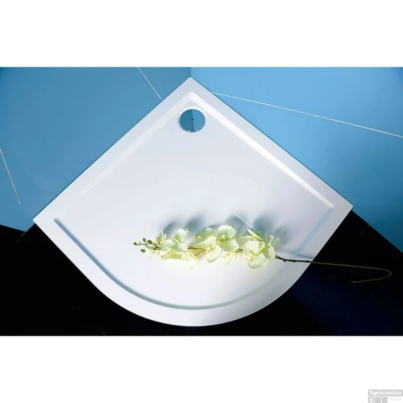 Koop Online Douchebak Gegoten Marmer Sapho Sera 100x100x4 cm Kwartrond Wit