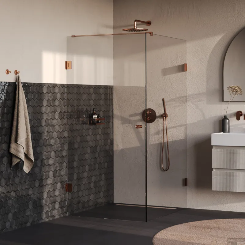 Korting BRAUER Void Carving douchecabine met draaideur helder glas 100x120x200 incl. glascoating PVD koper geborsteld