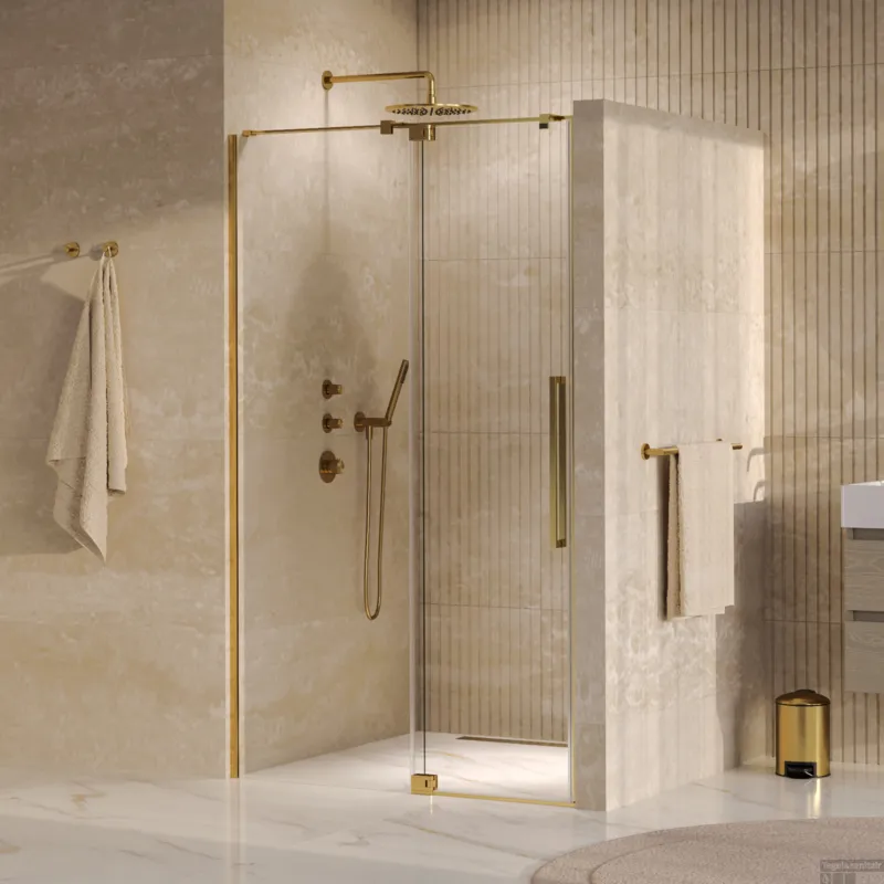 Superprijs BRAUER Stellar nisdeur 2-delig draaiend helder glas 100x200 omkeerbaar incl. glascoating PVD goud geborsteld