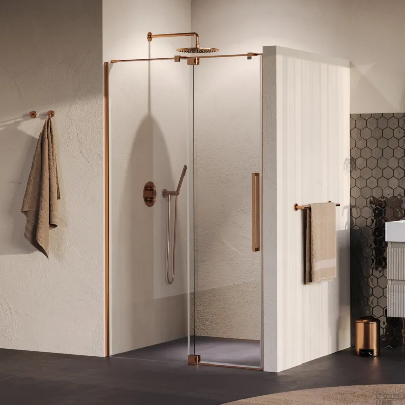Uitverkoop BRAUER Stellar nisdeur 2-delig draaiend helder glas 100x200 omkeerbaar incl. glascoating PVD koper geborsteld