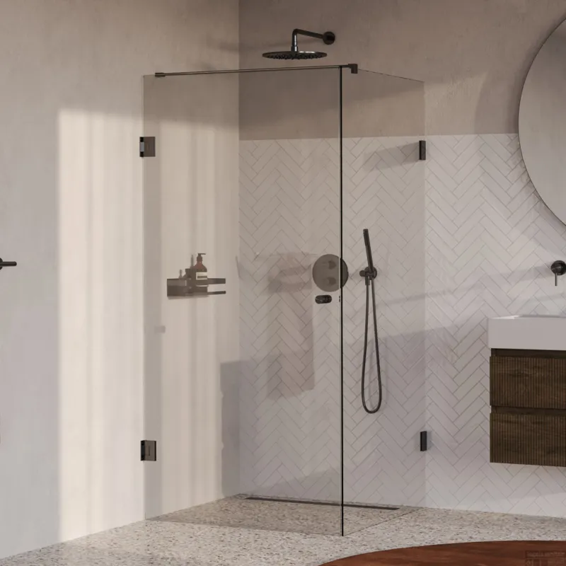 Uitverkoop BRAUER Void Carving douchecabine met draaideur helder glas 100x100x200 incl. glascoating PVD gunmetal geborsteld