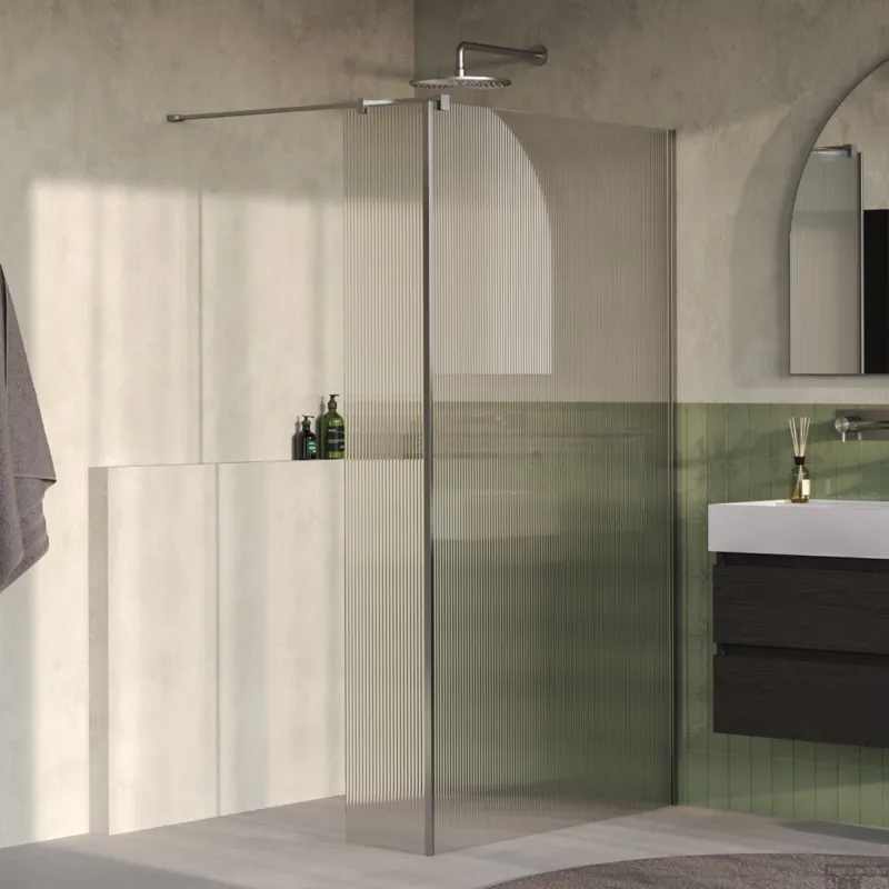 Speciale Aanbieding BRAUER Oblivion Flow inloopdouche helder ribbelglas 120x200 met zijwand 30 incl. glascoating Geborsteld RVS PVD