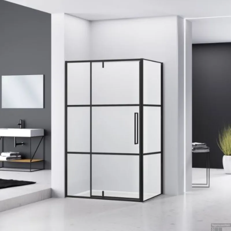 Direct Verzonden Hoek Douchecabine Van Rijn Zijwand 200x120x100 cm 6 mm Helder Glas Aluminium Zwart