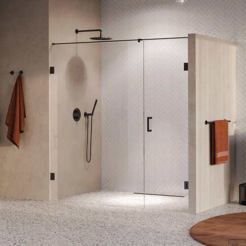 Speciale Aanbieding BRAUER Void nisdeur 2-delig helder glas 190x200 omkeerbaar met draaideur 70 aan muur incl. glascoating PVD gunmetal