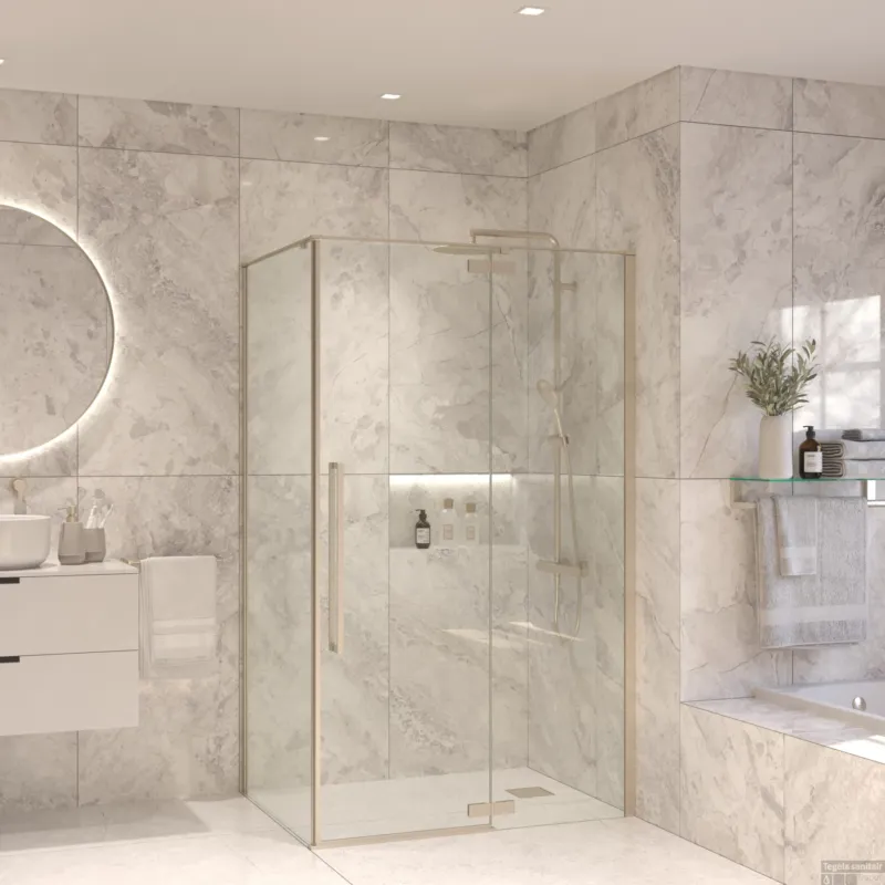 Douchecabine Sanivo Vigo Met Vast Paneel Champagne Glas Met Montagesets RVS Look Populair